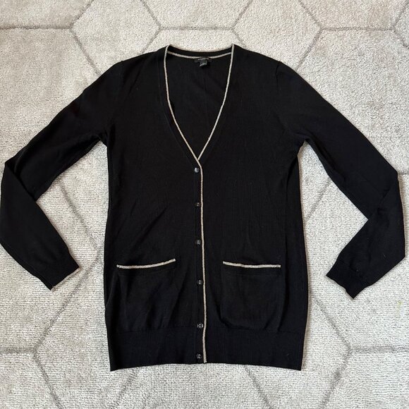 Ann Taylor Black Merino Wool V-Neck Cardigan Sz Small - Picture 2 of 11